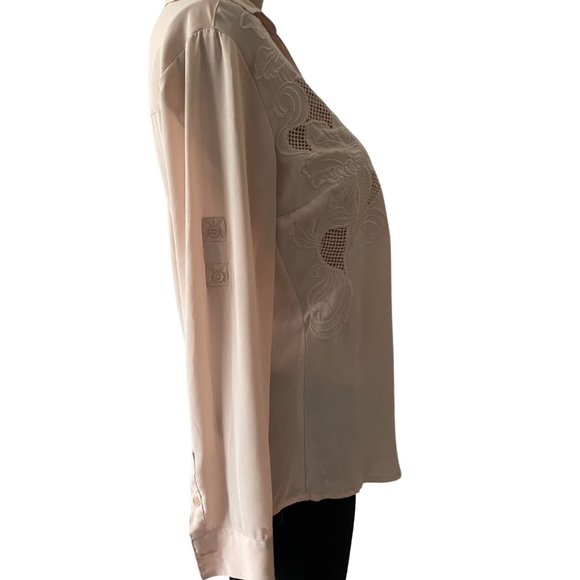 Express Embroidered and Netted Size XS Neutral Blouse - Picture 2 of 9